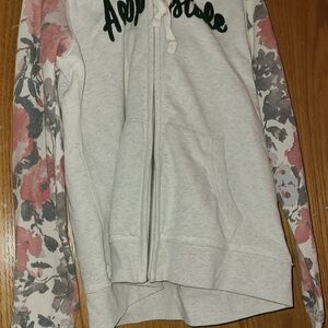 Women's Floral Sleeve Hoodie - Gray and Pink